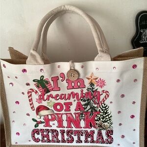 Pink Christmas Themed Women's Tote Bag